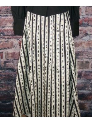 (image for) Cotton Black & White Stripe Print Bustle Long Skirt (Small)